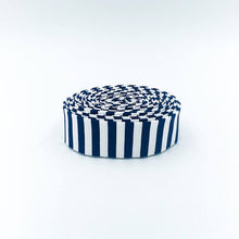Load image into Gallery viewer, Quilt Binding Navy Blue and White 1/4'' Stripe 1 1/4" Single Fold Binding
