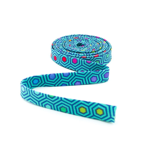Double Fold Bias Tape 1/2'' Hexy Rainbow Peacock Rainbow Tula Pink