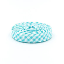 Load image into Gallery viewer, Double Fold 1/2&#39;&#39; Bias Tape 1/8&#39;&#39; Gingham Aqua Bias Binding
