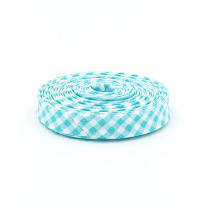 Double Fold 1/2&#39;&#39; Bias Tape 1/8&#39;&#39; Gingham Aqua Bias Binding