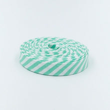 Load image into Gallery viewer, Double Fold Bias Tape Sweet Mint Green &amp; White Stripe Bias Binding
