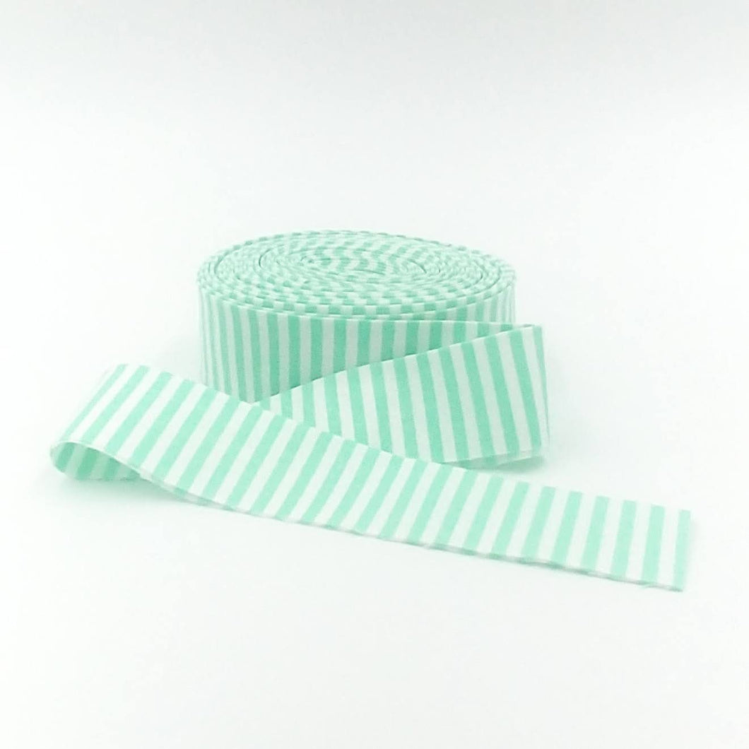 Quilt Binding Sweet Mint Green and White 1/8'' Stripe 1 1/4" Single Fold Binding