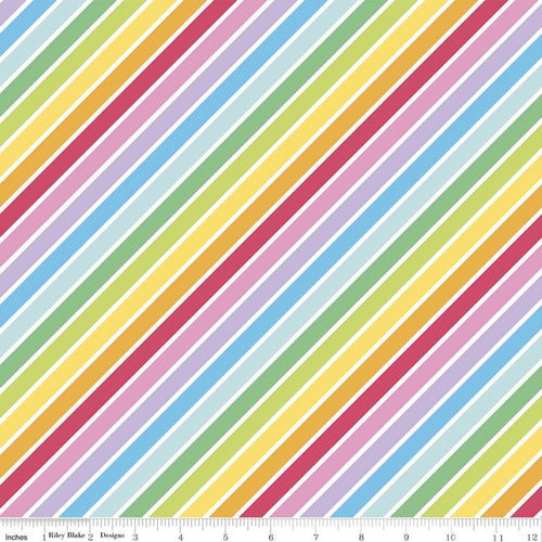 Rainbowfruit Calories Don't Count Rainbow Diagonal Stripe White Fabric Half Yards