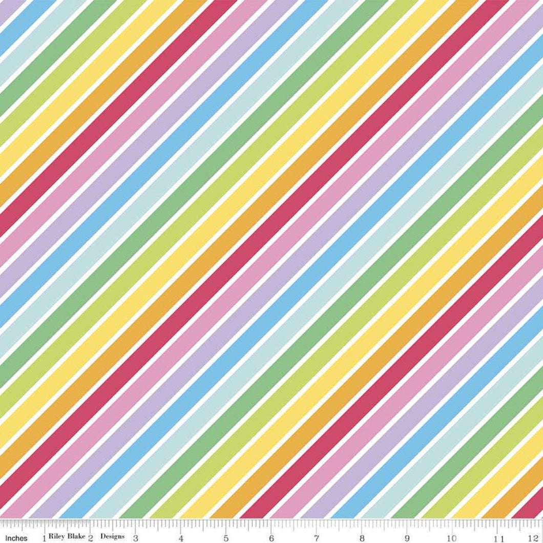 Rainbowfruit Calories Don't Count Rainbow Diagonal Stripe White Fabric Half Yards