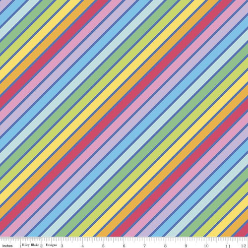 Rainbowfruit Calories Don't Count Rainbow Diagonal Stripe Blue Fabric Half Yard