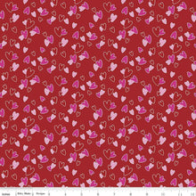 Load image into Gallery viewer, Gnomes In Love Hearts Red Half Yard Fabric

