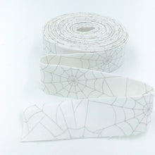 Load image into Gallery viewer, Quilt Binding Bad to the Bone Spider Webs White Silver Halloween
