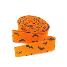 Load image into Gallery viewer, Quilt Binding Bad to the Bone Bats Orange Halloween 1 1/4" Single Fold Binding
