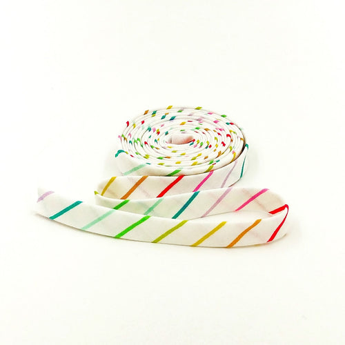 Double Fold Bias Tape 1/2'' Sunshine Blvd Stripe White Bias Binding