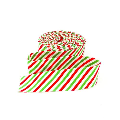Quilt Binding Pixie Noel 2 Red and Green Christmas 1/8'' Diagonal Stripe Single Fold 1 1/4" Binding