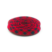 Load image into Gallery viewer, Double Fold Bias Tape Gingham Red &amp; Navy Blue Buffalo Check Bias Binding
