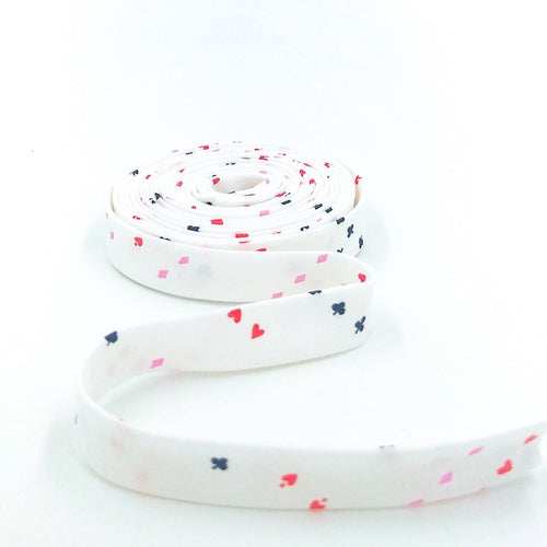 Double Fold Bias Tape 1/2'' Down The Rabbit Hole Card Suits White Bias Binding