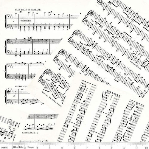 Journal Basics Music White Fabric Half Yards