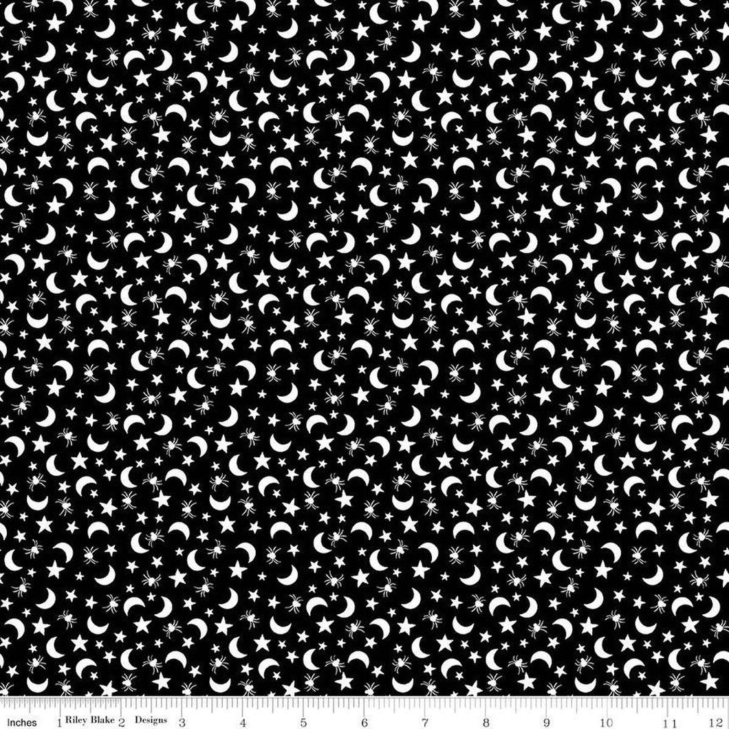 Fright Delight Moons and Stars Black White Half Yard Fabric
