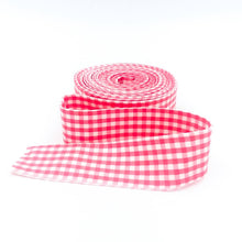 Load image into Gallery viewer, Quilt Binding Coral and White 1/8'' Checked Single Fold 1 1/4" Binding
