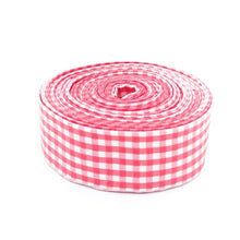 Load image into Gallery viewer, Quilt Binding Coral and White 1/8'' Checked Single Fold 1 1/4" Binding

