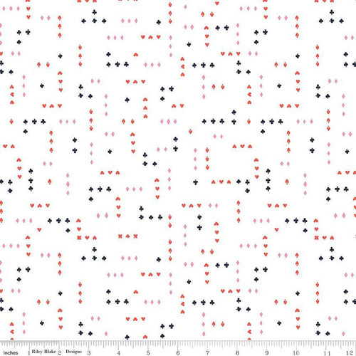 Down The Rabbit Hole Card Suits White Half Yard