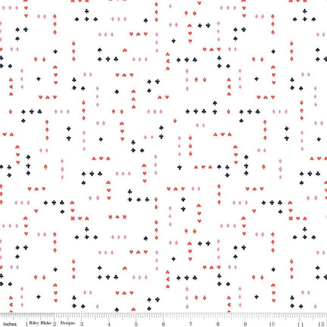 Down The Rabbit Hole Card Suits White Half Yard