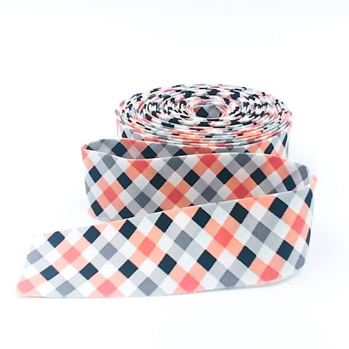 Quilt Binding Fright Delight Gingham Check Orange Black 1 1/4" Single Fold Binding Halloween