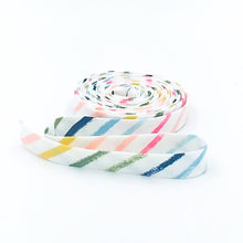 Load image into Gallery viewer, Double Fold Bias Tape 1/2'' A Day In The Life Brush Stripe Ivory White Bias Binding
