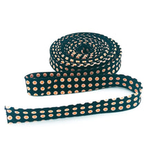 Load image into Gallery viewer, Double Fold Bias Tape 1/2'' Fright Delight Dots Black Orange Halloween Bias Binding
