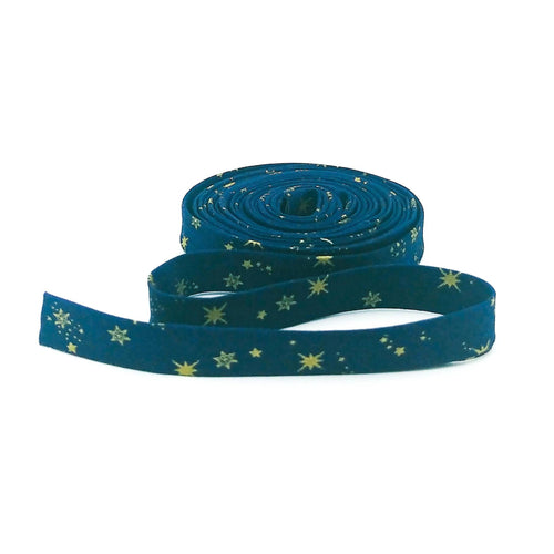 Double Fold Bias Tape 1/2'' Moonchild Starfall Navy Blue Bias Binding