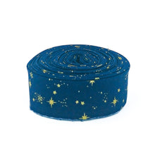 Load image into Gallery viewer, Quilt Binding Moonchild Starfall Navy Blue/ Metallic Gold 1 1/4" Single Fold Binding Echo Park
