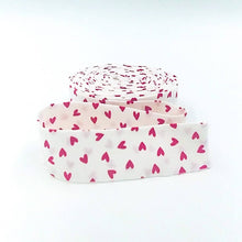 Load image into Gallery viewer, Quilt Binding My Valentine Hearts White Red Single Fold 1 1/4" Binding

