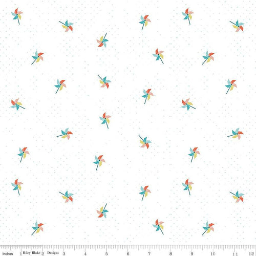 Hush Hush 3 Pink Pinwheel Party on White Half Yard Fabric