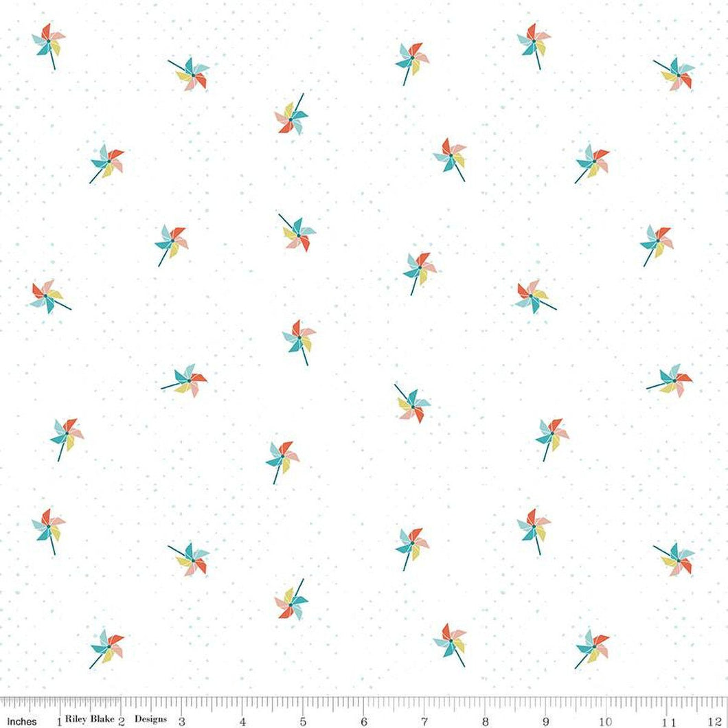 Hush Hush 3 Pink Pinwheel Party on White Half Yard Fabric