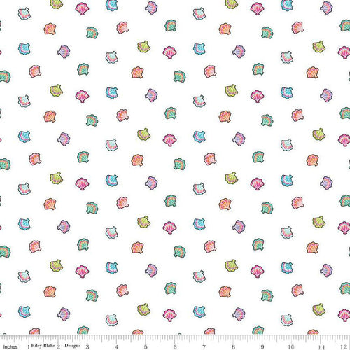 Mer-Mazing Shells White Half Yard