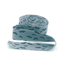Load image into Gallery viewer, Quilt Binding Sophisticated Halloween Bats Fog Gray 1 1/4" Single Fold Binding My Mind's Eye
