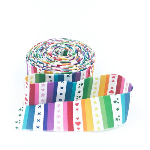 Quilt Binding Bloom Rainbow Stripe White 1 1/4" Single Fold Binding Kristy Lea