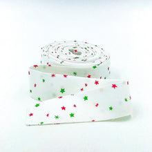 Load image into Gallery viewer, Quilt Binding Jingle Bells Sprinkles Red Green 1 1/4&quot; Wide Single Fold
