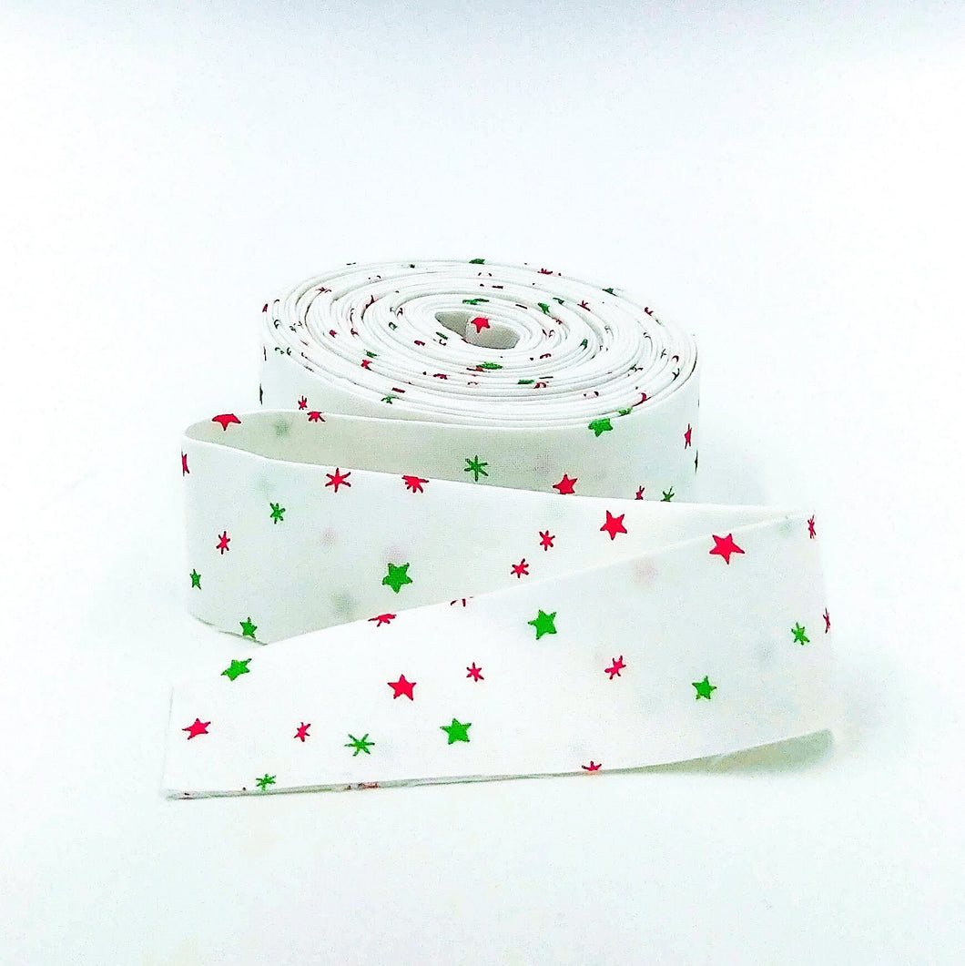 Quilt Binding Jingle Bells Sprinkles Red Green 1 1/4" Wide Single Fold