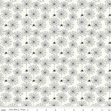 Load image into Gallery viewer, Double Fold Bias Tape 1/2'' Beggar's Night Spiderwebs Cream Black Binding
