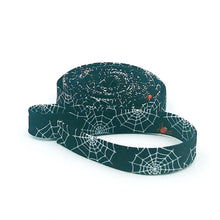 Load image into Gallery viewer, Double Fold Bias Tape 1/2'' Beggar's Night Spiderwebs Glow In The Dark Black Halloween Bias Binding
