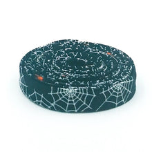 Load image into Gallery viewer, Double Fold Bias Tape 1/2'' Beggar's Night Spiderwebs Glow In The Dark Black Halloween Bias Binding
