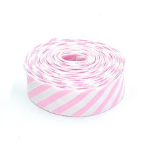 Load image into Gallery viewer, 1 1/4" Bias Quilt Binding 1/4" Stripe Pink White Single Fold Quilt Binding Candy Striped
