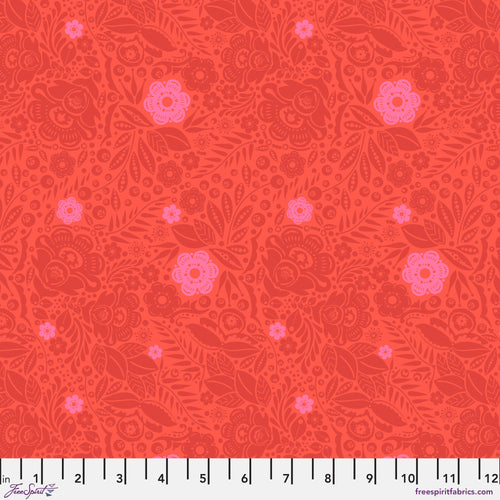 Love Always, AM Lace Coral Red Fabric Half Yards