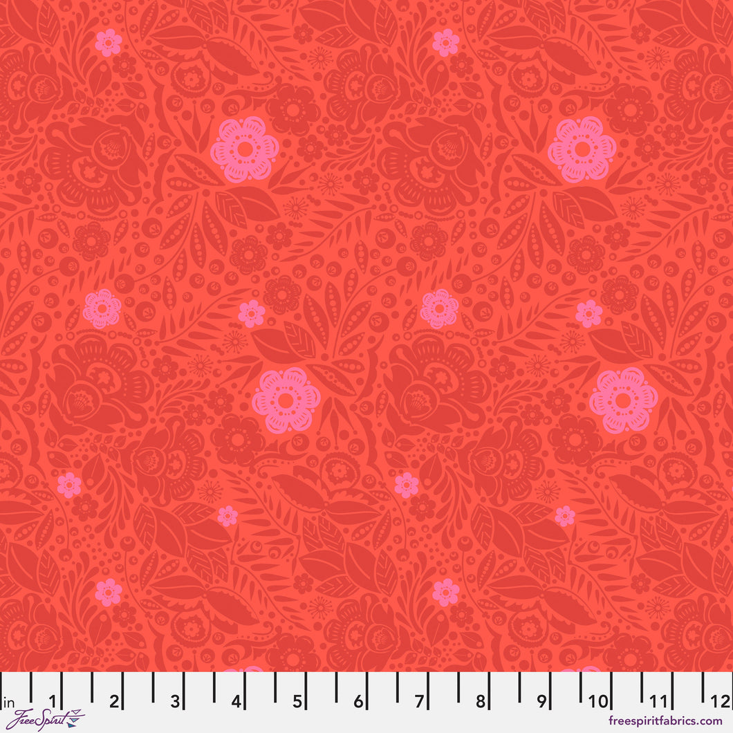 Love Always, AM Lace Coral Red Fabric Half Yards