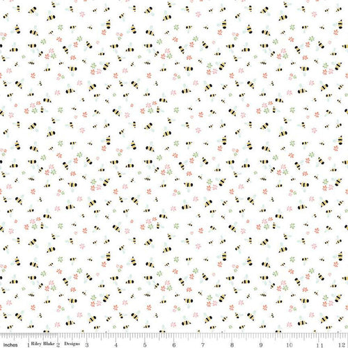 Clover Farm Bees White Half Yard Fabric