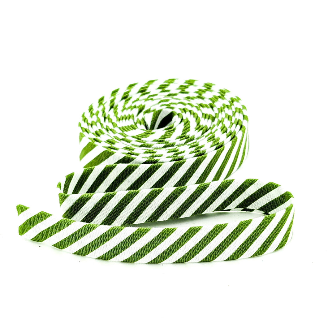Double Fold Bias Tape Clover Green & White Stripe Bias Binding