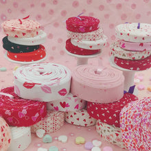 Load image into Gallery viewer, Gnomes In Love Hearts White Fabric Half Yards
