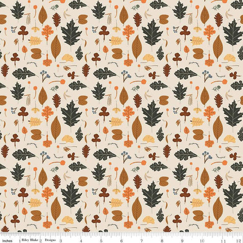 Pumpkin Spice Fall Leaves Ivory Half Yard Fabric