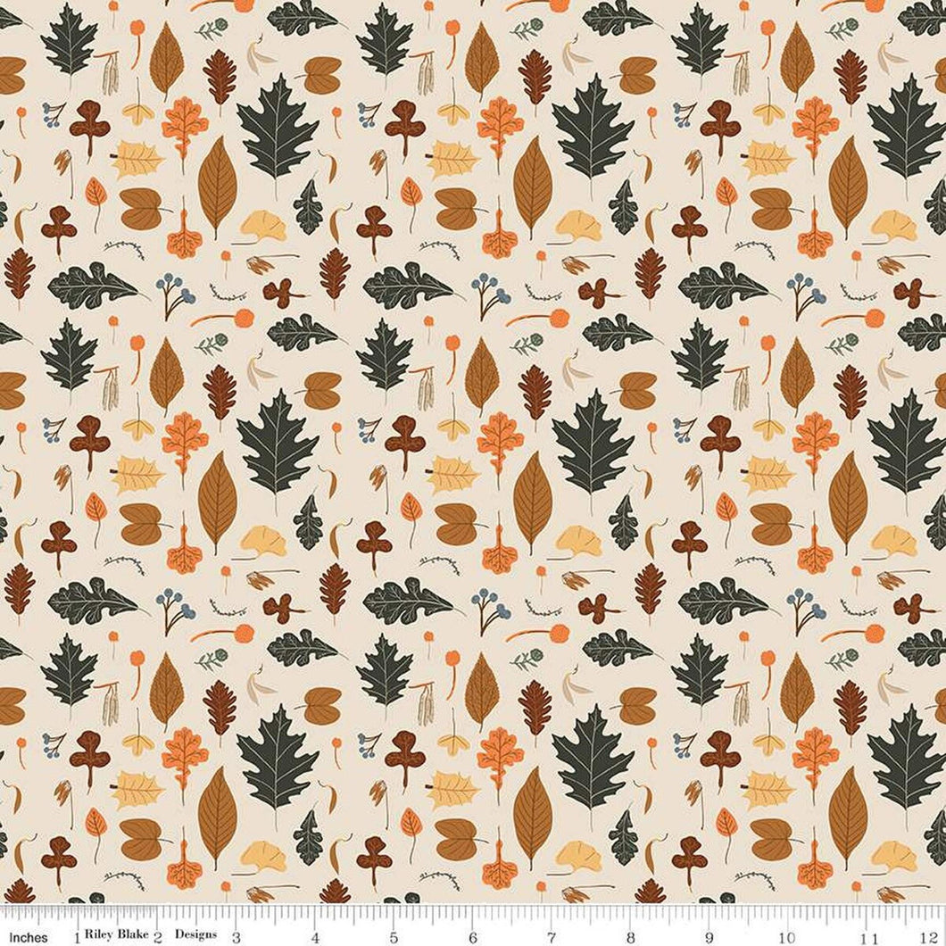 Pumpkin Spice Fall Leaves Ivory Half Yard Fabric