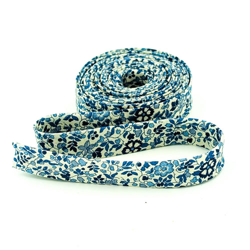 1/2'' Double Fold Bias Tape Liberty of London Tana Lawn Katie & Millie Blue/Cream 3 Yards