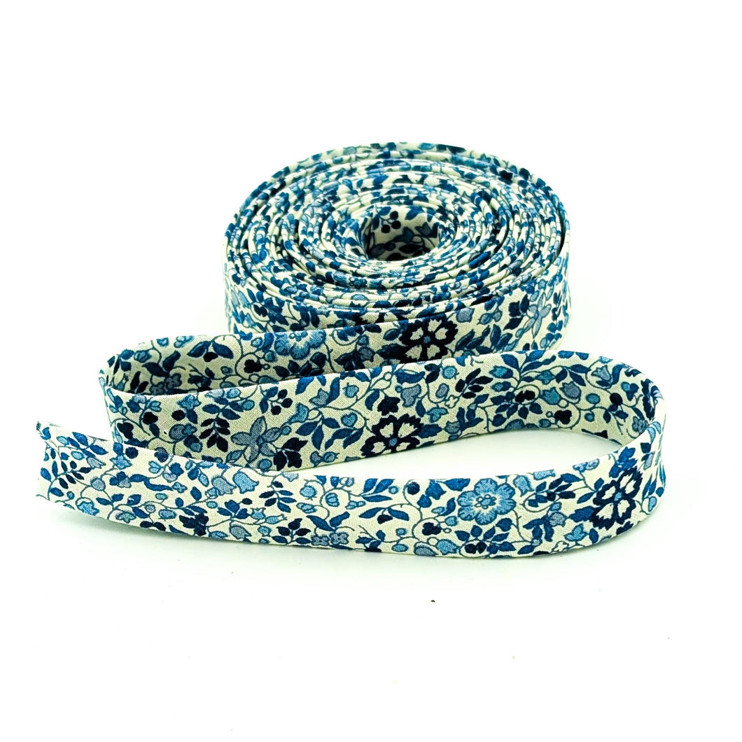 1/2'' Double Fold Bias Tape Liberty of London Tana Lawn Katie & Millie Blue/Cream 3 Yards