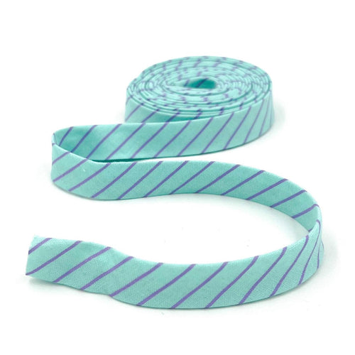 Double Fold Bias Tape 1/2'' True Colors Tiny Stripes Misty Aqua Tula Pink Bias Binding