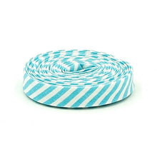 Load image into Gallery viewer, Double Fold Bias Tape Aqua &amp; White Stripe Bias Binding
